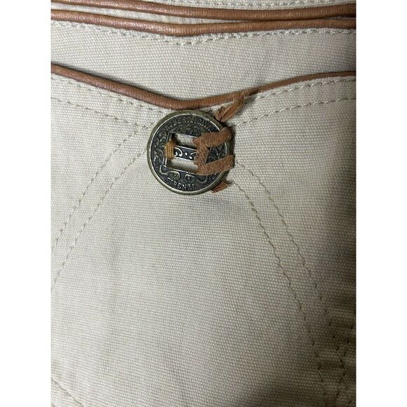 Roberto Cavalli Italy Vintage Tan Wide Leg Leather Accent Jeans Sz M - Picture 7 of 7